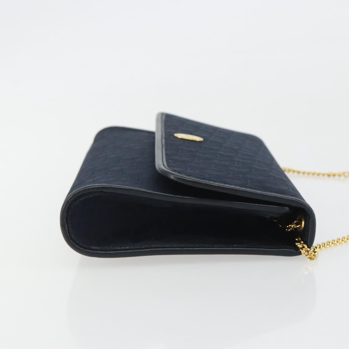 Christian Dior Trotter Canvas Shoulder Bag Navy Gold Auth 190830A