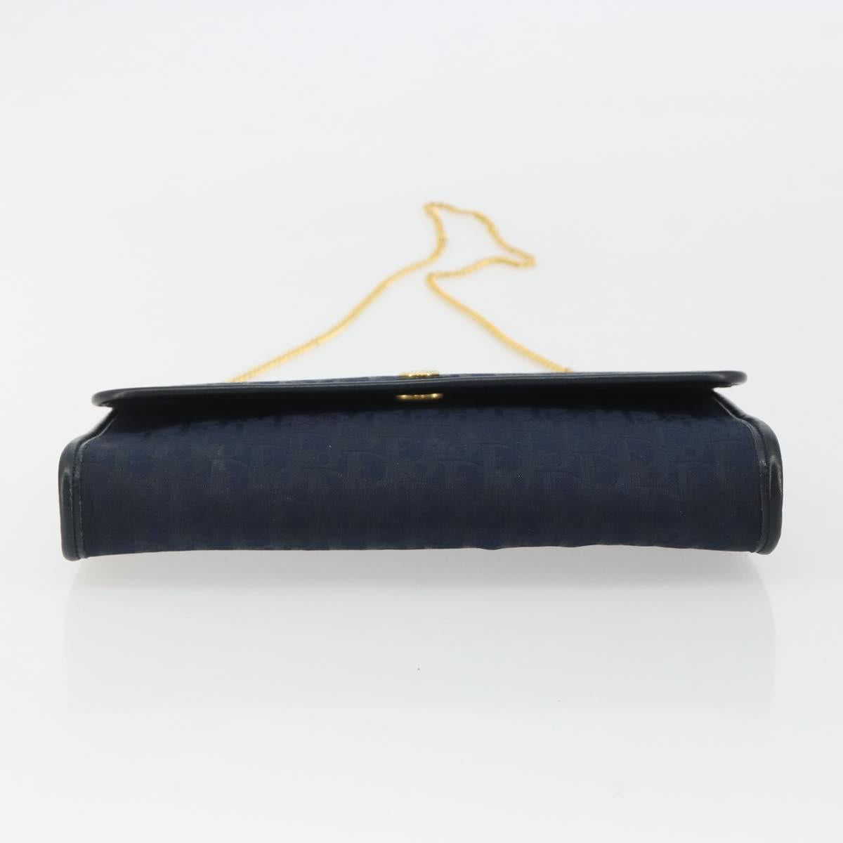 Christian Dior Trotter Canvas Shoulder Bag Navy Gold Auth 190830A