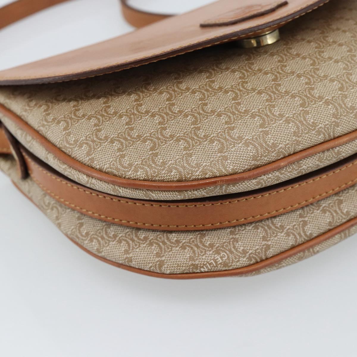 CELINE Macadam Canvas Shoulder Bag PVC Beige Gold Auth 190832A