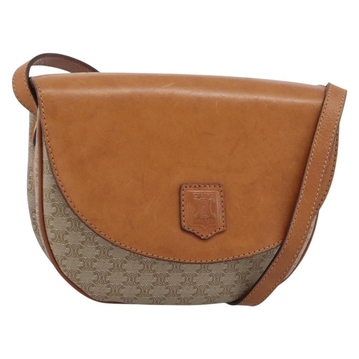 CELINE Macadam Canvas Shoulder Bag PVC Beige Gold Auth 190832A