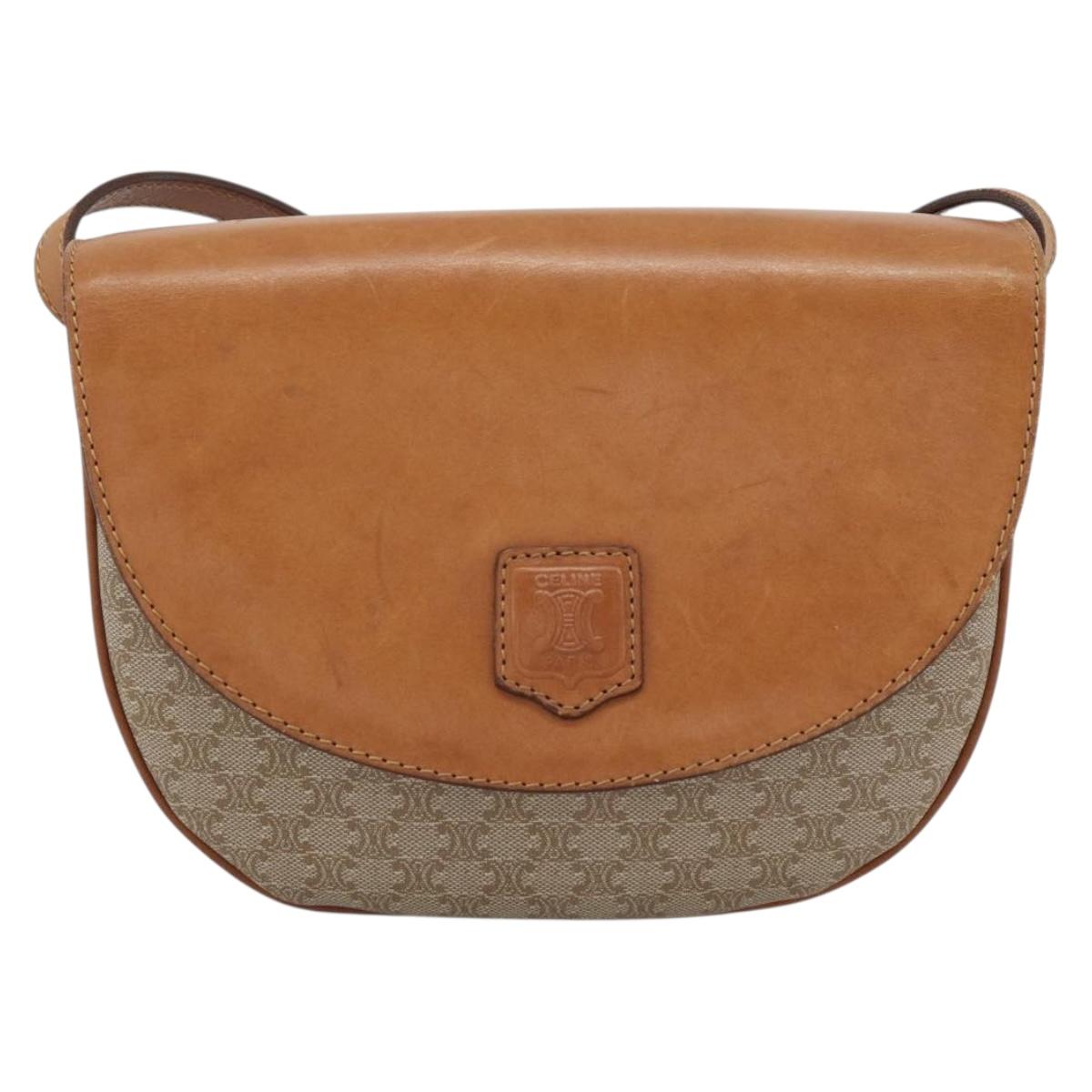 CELINE Macadam Canvas Shoulder Bag PVC Beige Gold Auth 190832A
