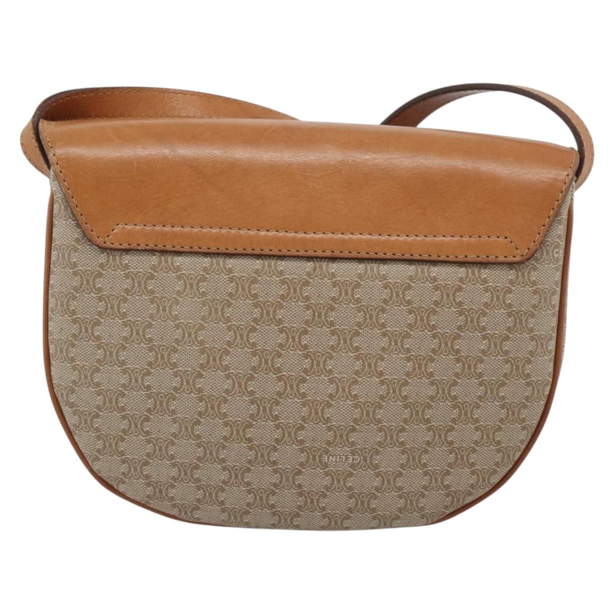 CELINE Macadam Canvas Shoulder Bag PVC Beige Gold Auth 190832A