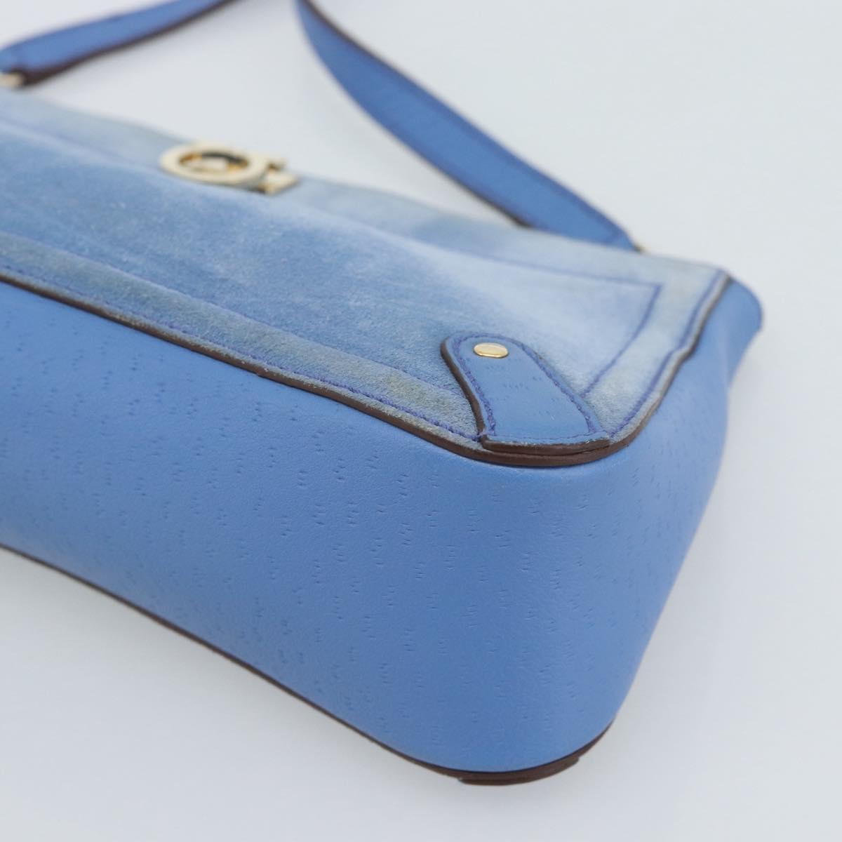 Salvatore Ferragamo Gancini Shoulder Bag Suede Blue Gold Auth 190833