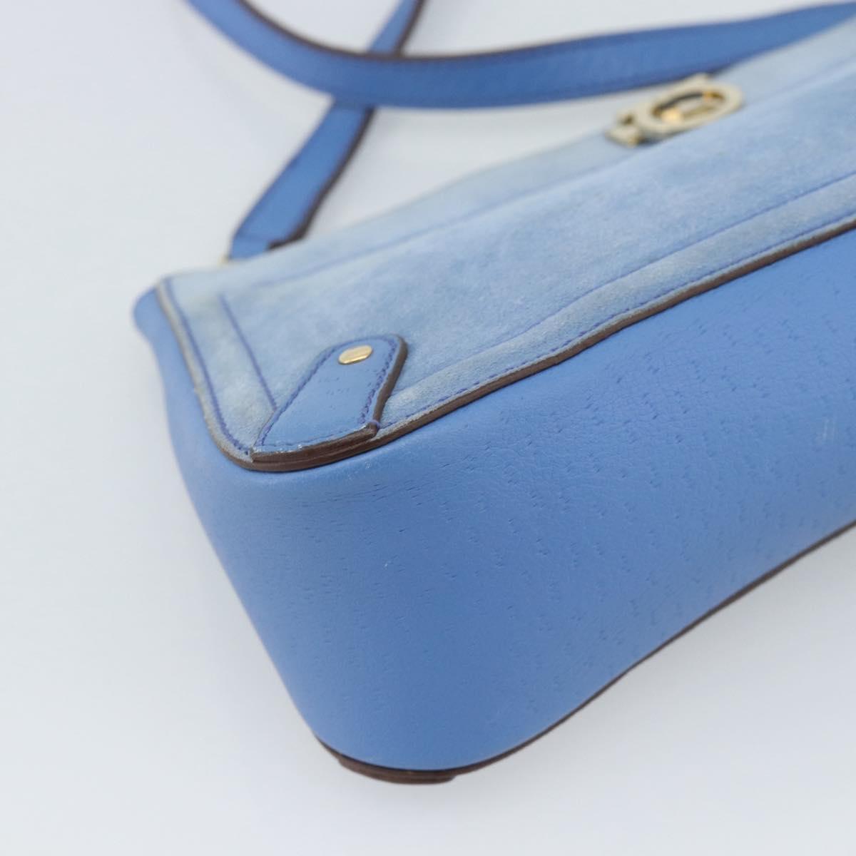 Salvatore Ferragamo Gancini Shoulder Bag Suede Blue Gold Auth 190833