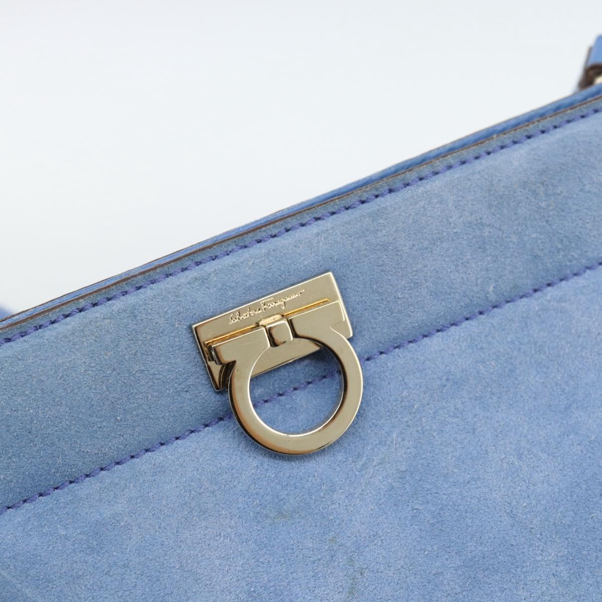 Salvatore Ferragamo Gancini Shoulder Bag Suede Blue Gold Auth 190833