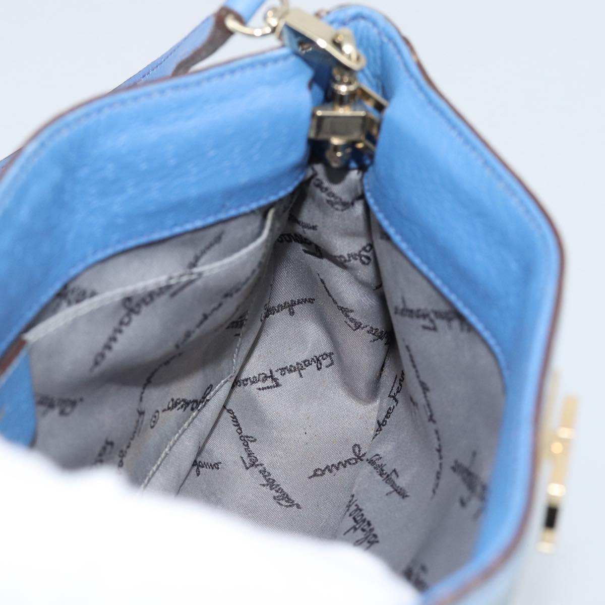 Salvatore Ferragamo Gancini Shoulder Bag Suede Blue Gold Auth 190833