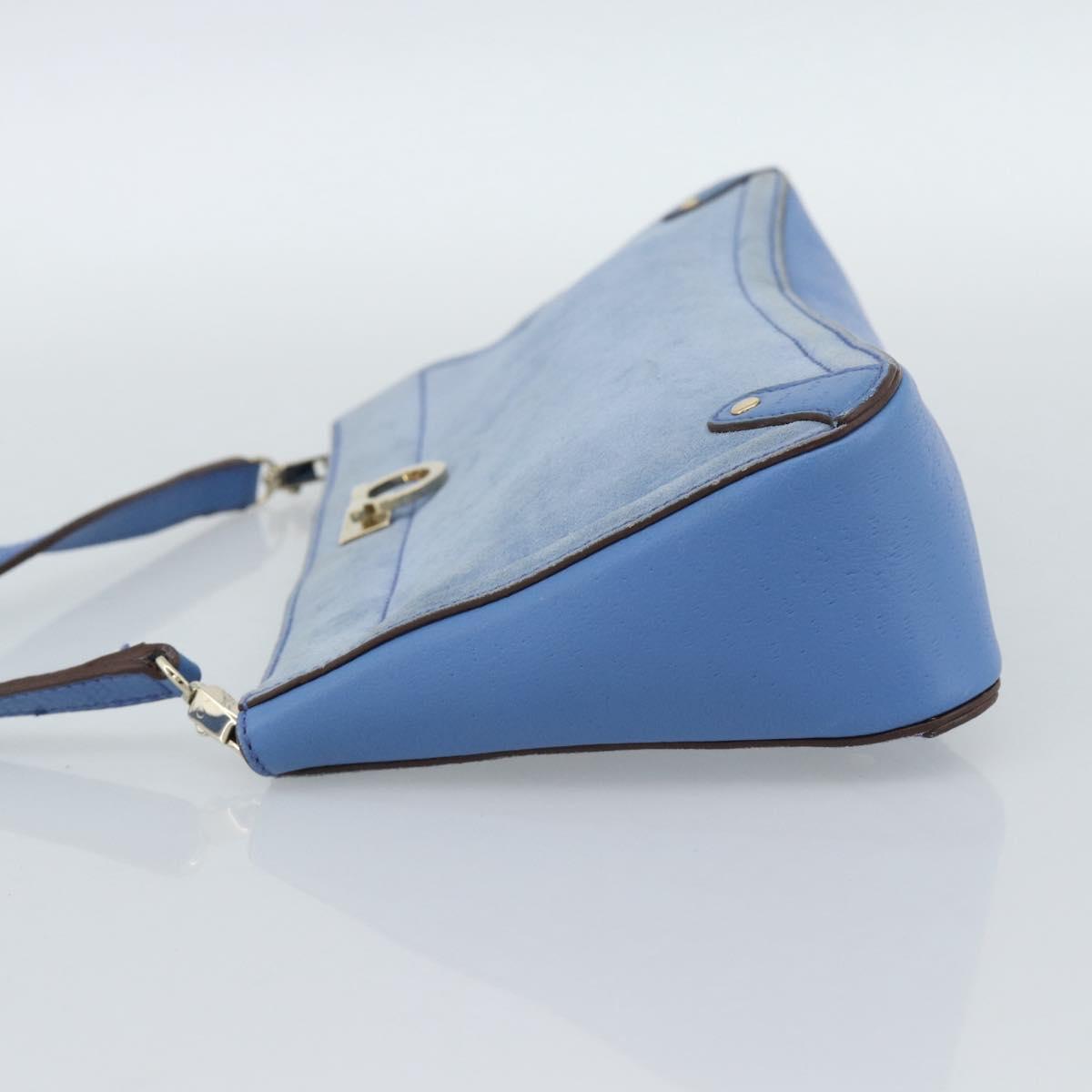 Salvatore Ferragamo Gancini Shoulder Bag Suede Blue Gold Auth 190833