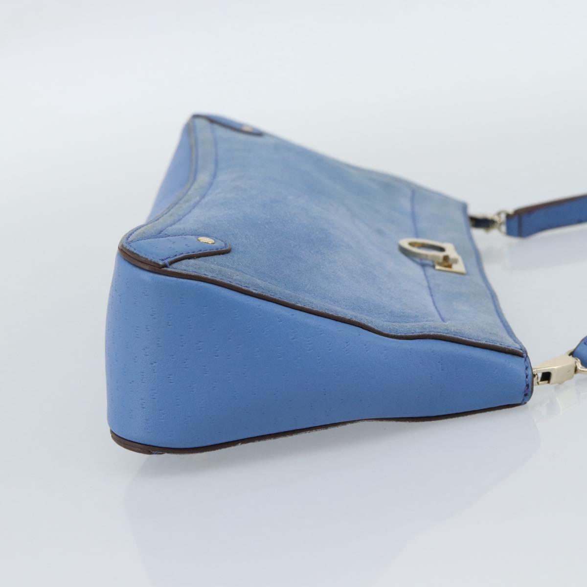Salvatore Ferragamo Gancini Shoulder Bag Suede Blue Gold Auth 190833