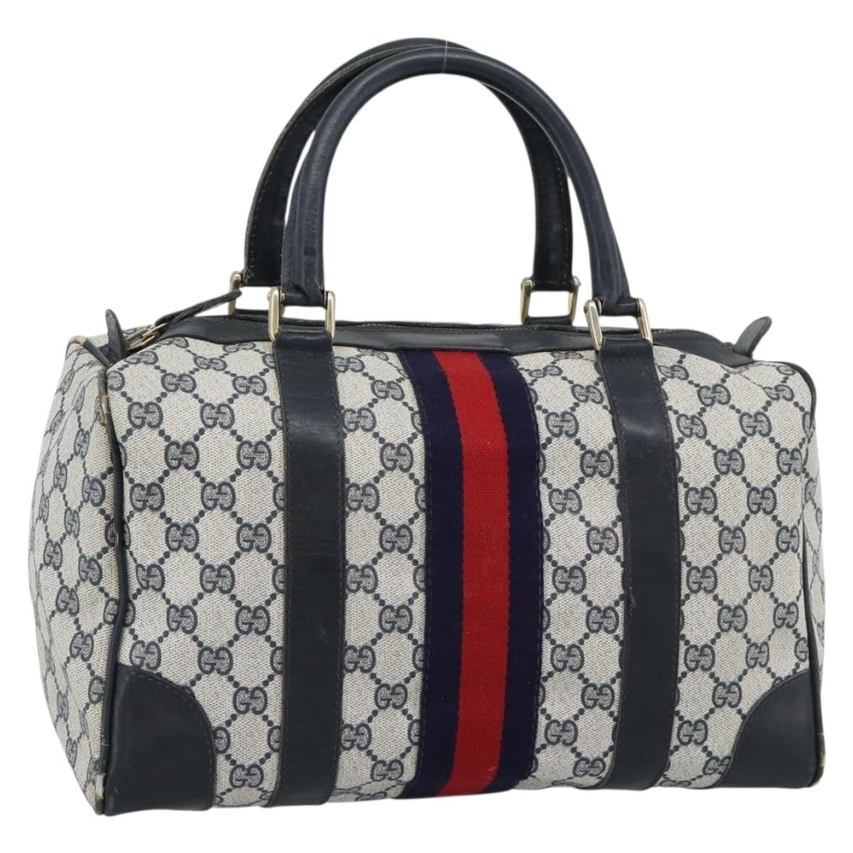 GUCCI GG Supreme Sherry Line Boston Bag Navy Gold Auth 190835