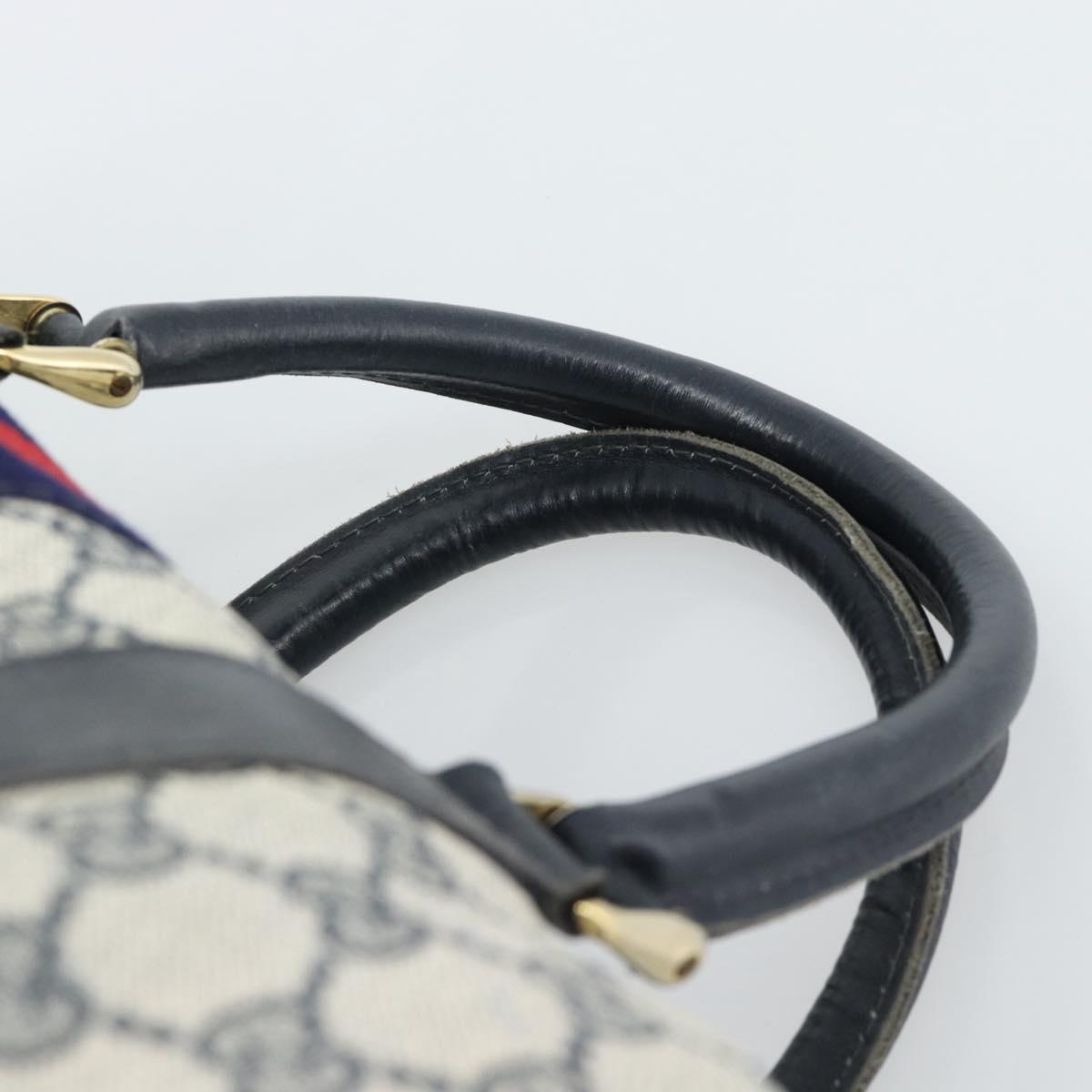 GUCCI GG Supreme Sherry Line Boston Bag Navy Gold Auth 190835