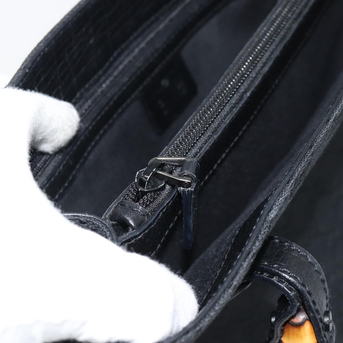 GUCCI GG Canvas Bamboo Hand Bag Black 112526 Auth 190836A