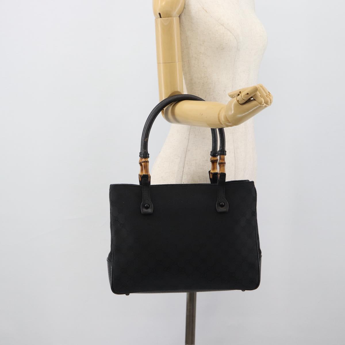 GUCCI GG Canvas Bamboo Hand Bag Black 112526 Auth 190836A