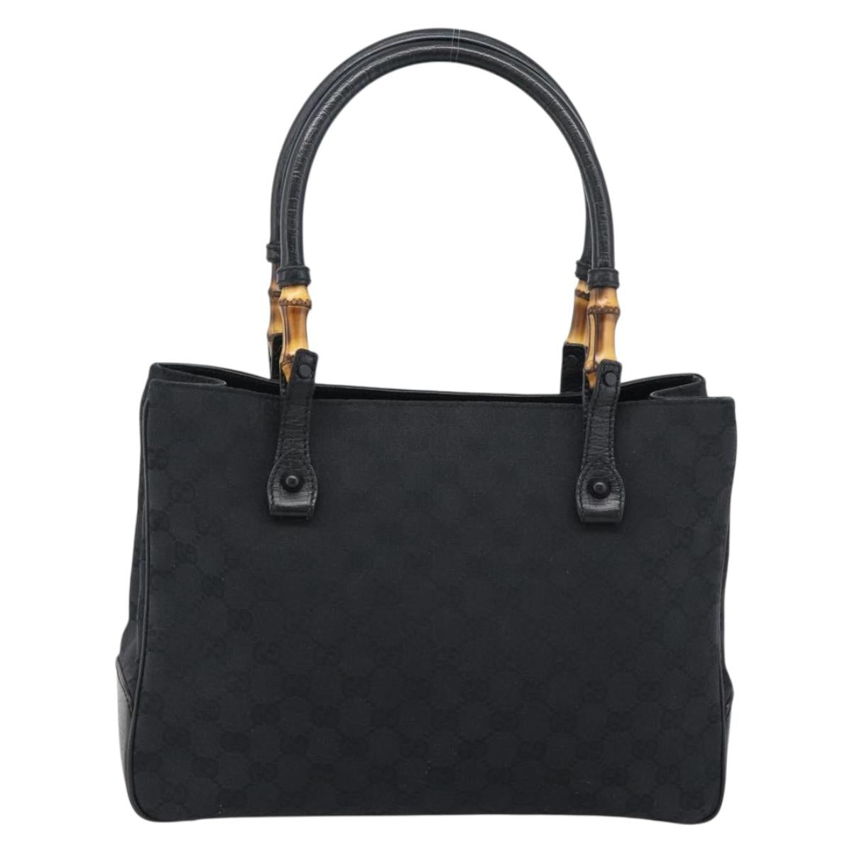 GUCCI GG Canvas Bamboo Hand Bag Black 112526 Auth 190836A