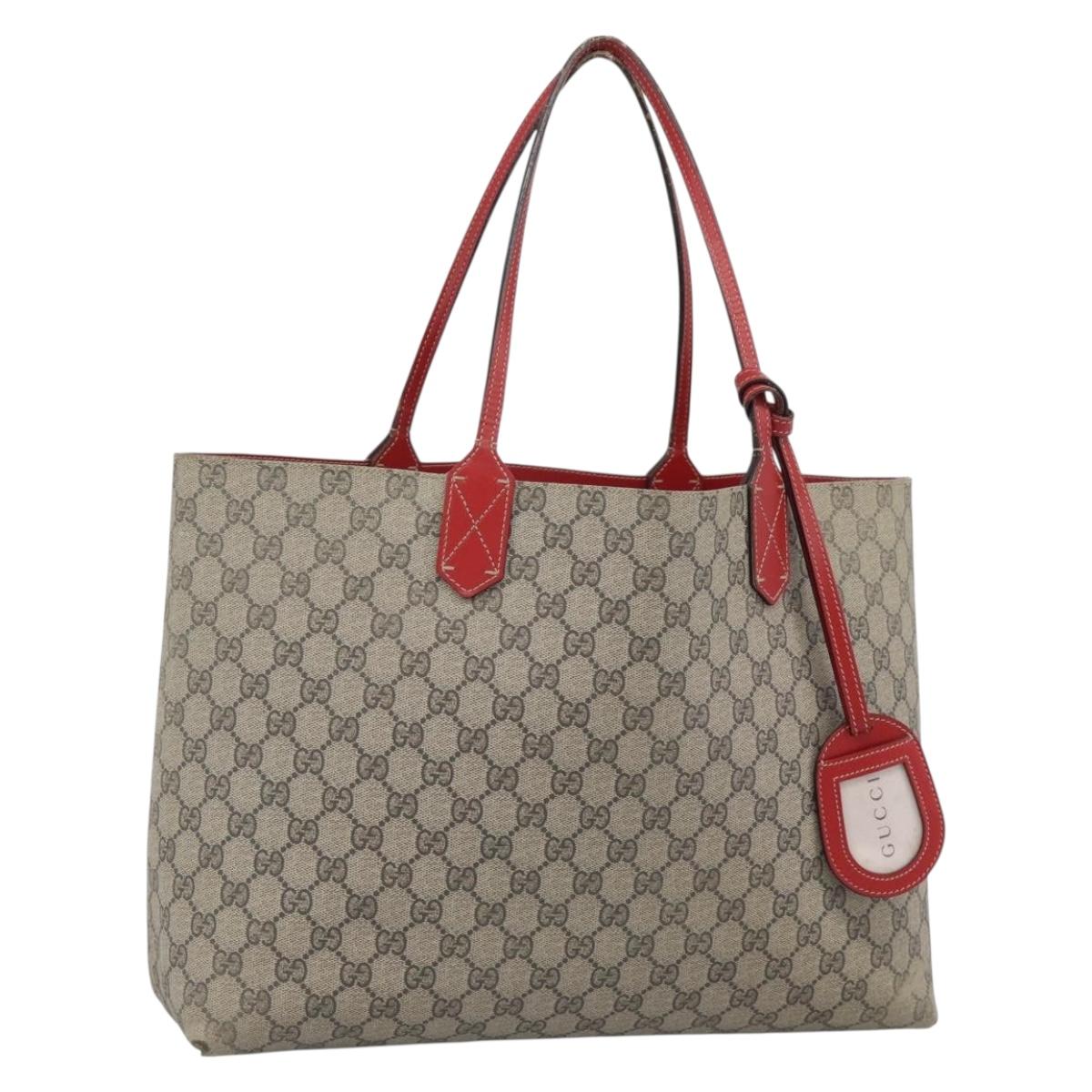 GUCCI GG Supreme Tote Bag PVC Leather Reversible Red Beige Auth 190841