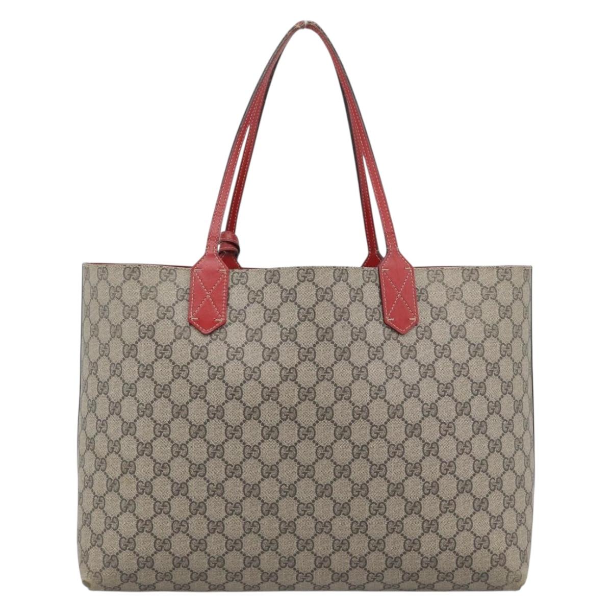 GUCCI GG Supreme Tote Bag PVC Leather Reversible Red Beige Auth 190841