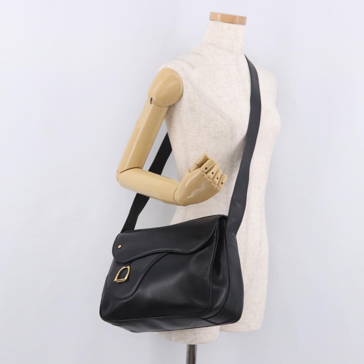 GUCCI Shoulder Bag Leather Black Gold 001 58 1563 Auth 190847