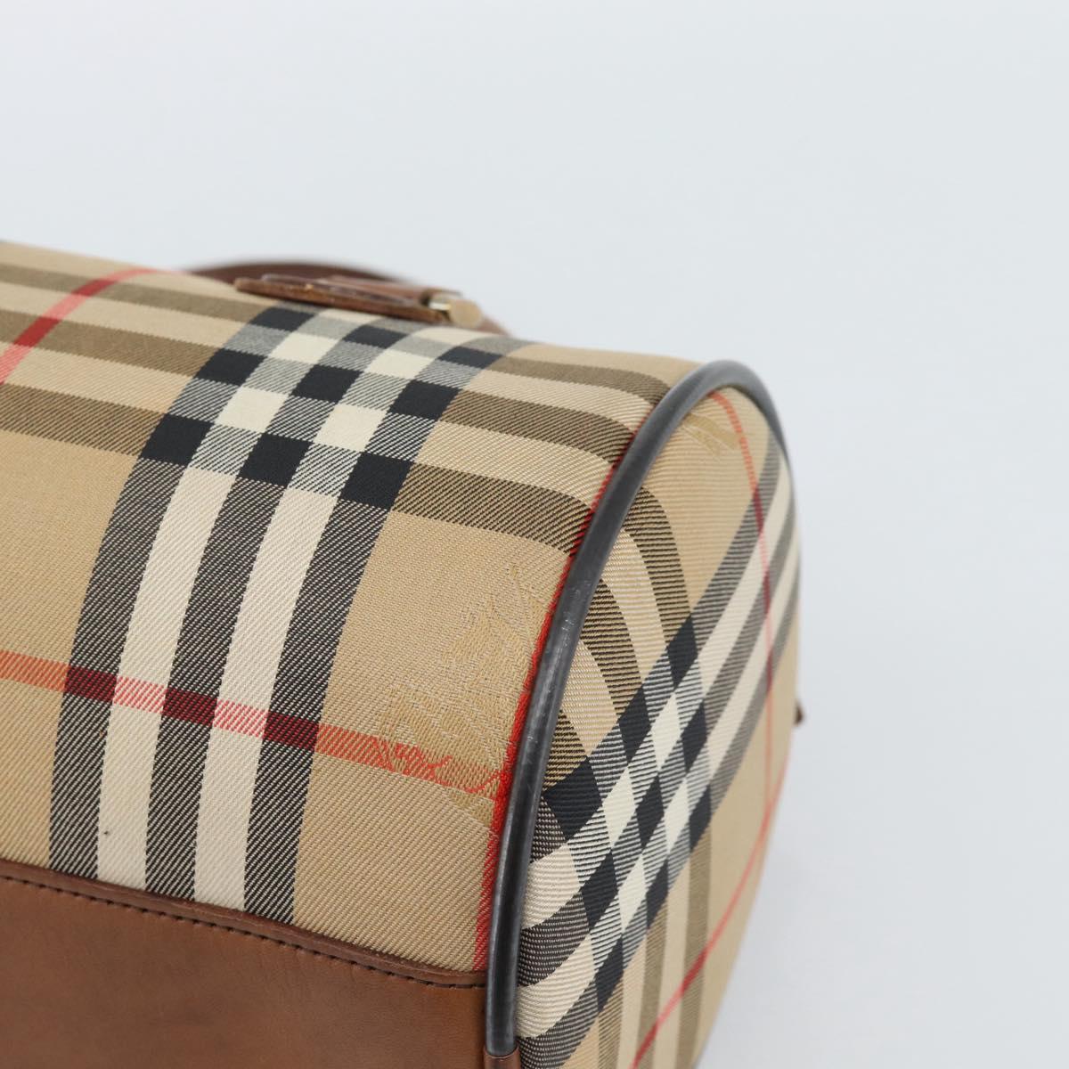 Burberrys Nova Check Hand Bag Canvas Beige Gold Auth 190848A