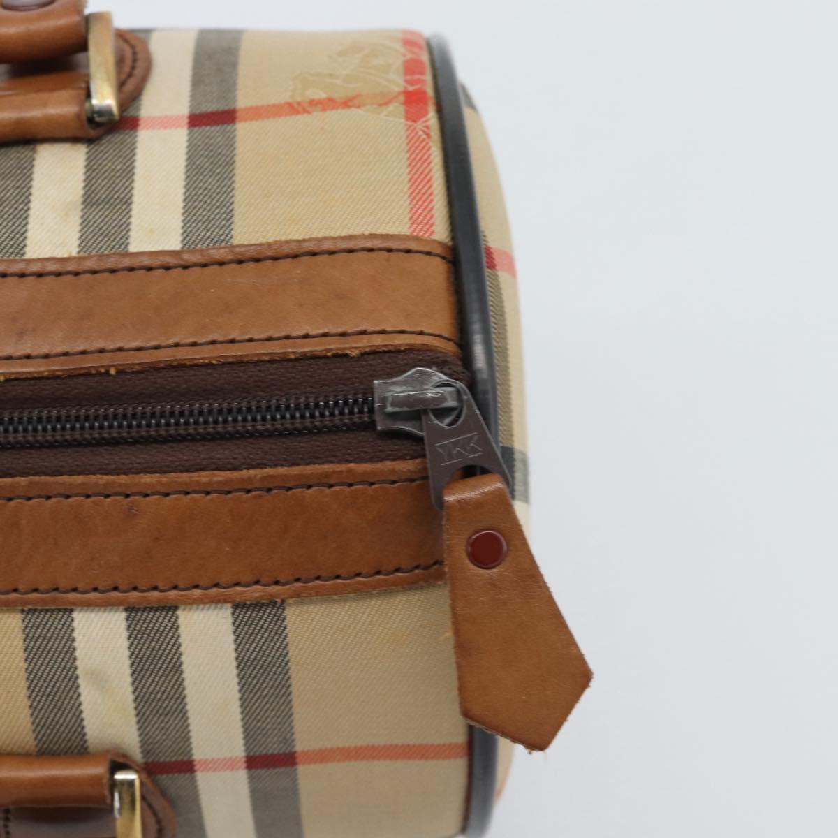 Burberrys Nova Check Hand Bag Canvas Beige Gold Auth 190848A