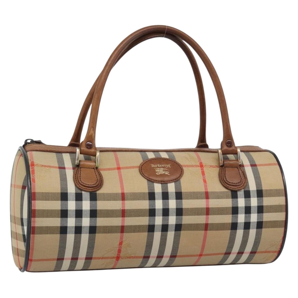 Burberrys Nova Check Hand Bag Canvas Beige Gold Auth 190848A