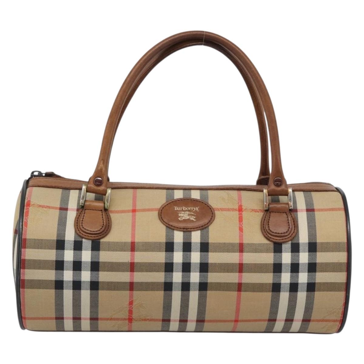 Burberrys Nova Check Hand Bag Canvas Beige Gold Auth 190848A