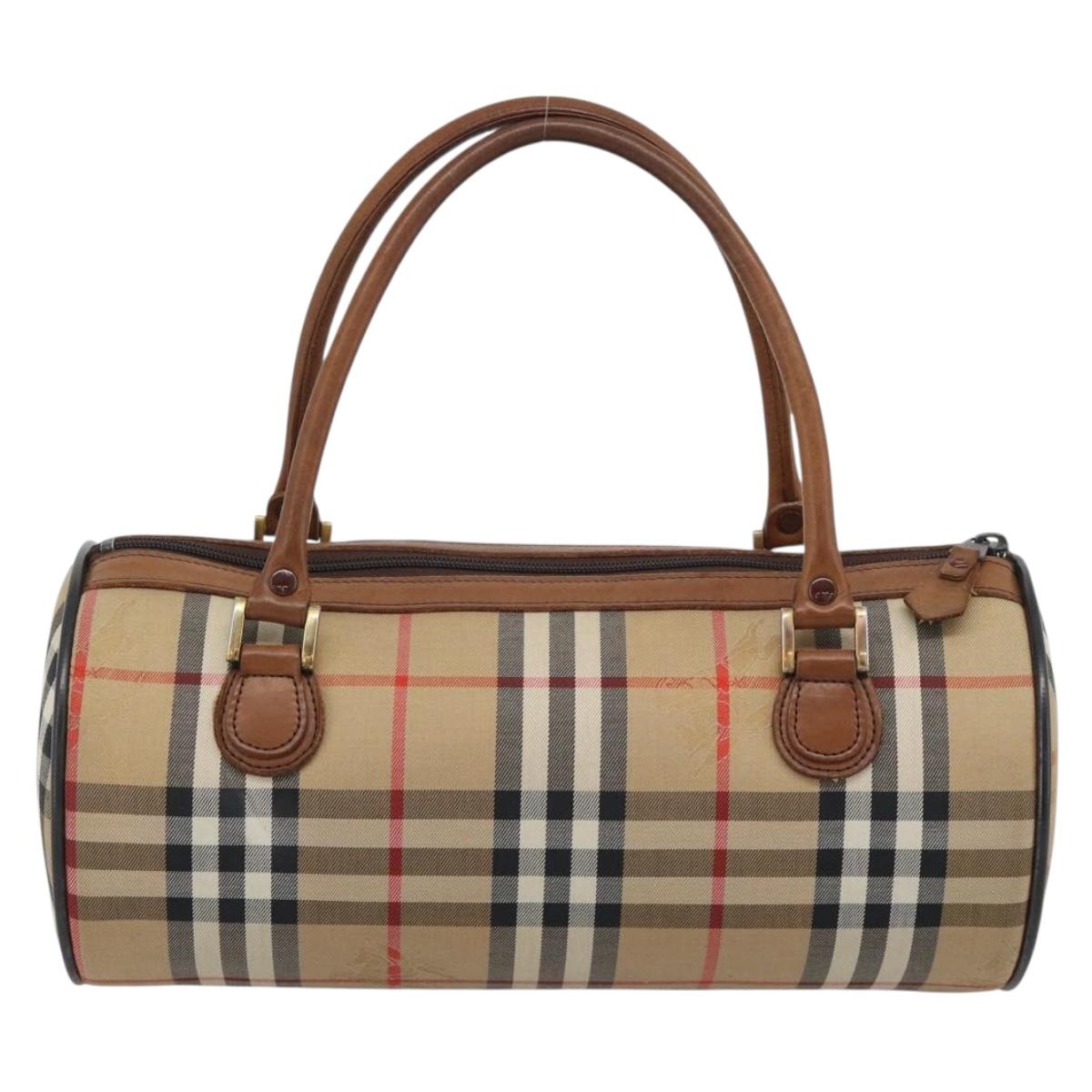 Burberrys Nova Check Hand Bag Canvas Beige Gold Auth 190848A