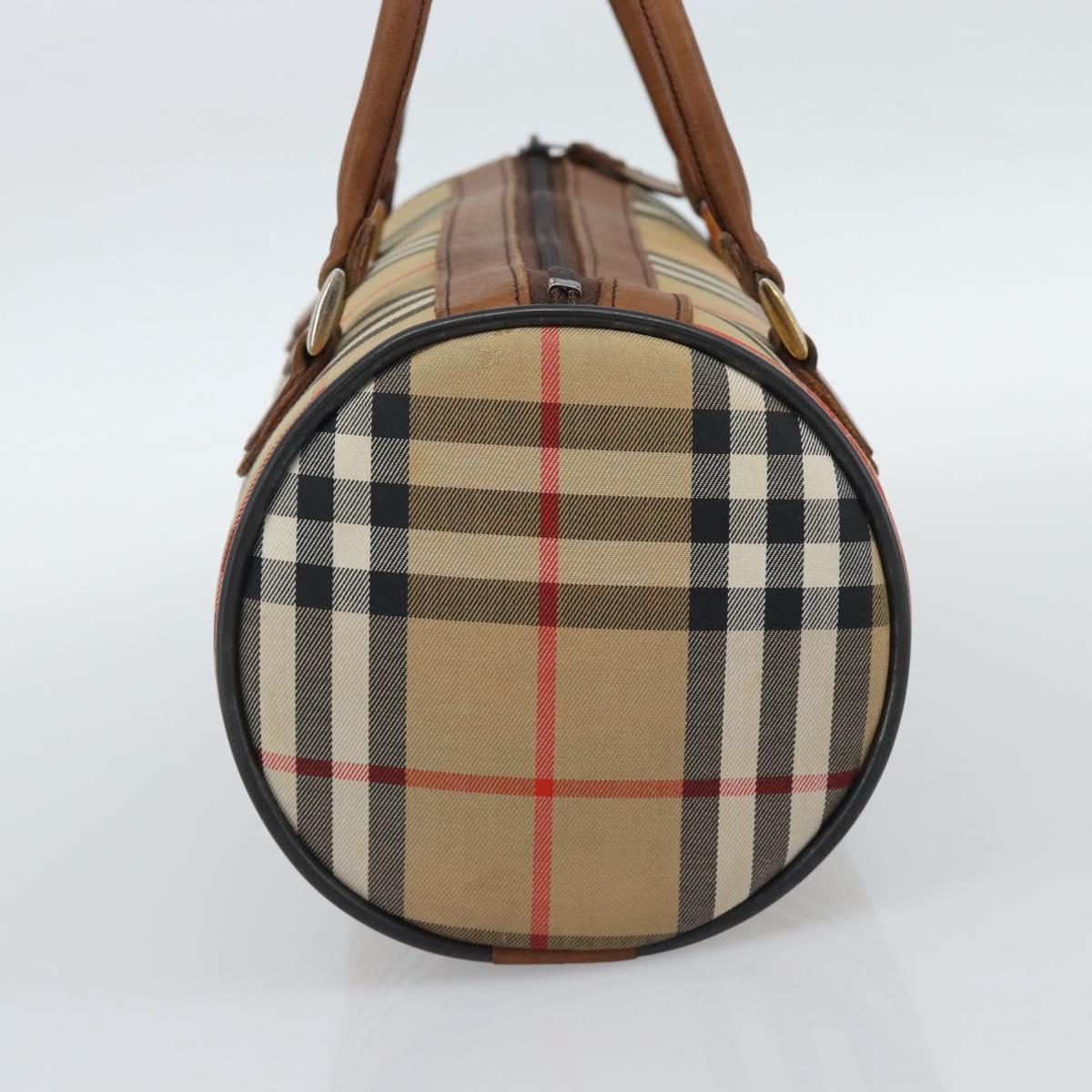 Burberrys Nova Check Hand Bag Canvas Beige Gold Auth 190848A