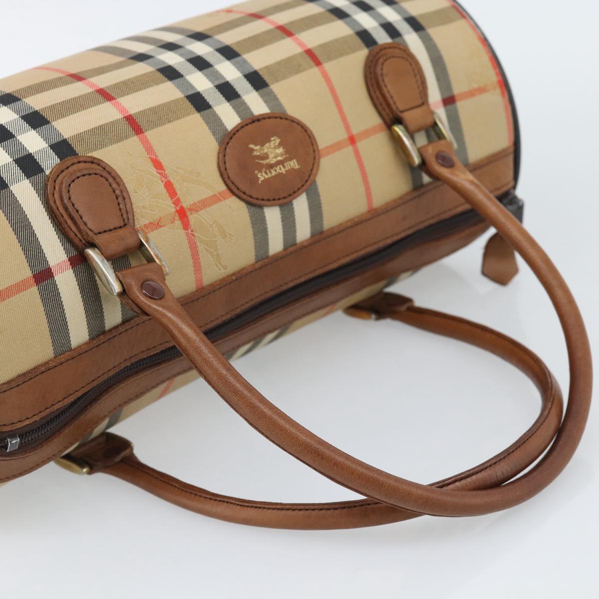 Burberrys Nova Check Hand Bag Canvas Beige Gold Auth 190848A