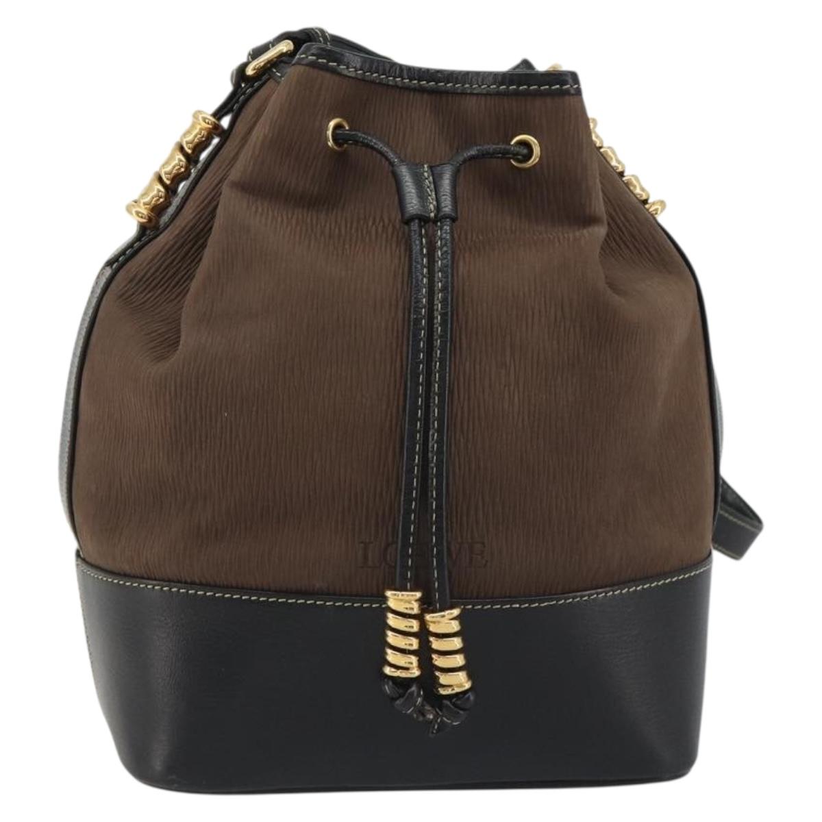LOEWE Velazquez Shoulder Bag Leather Brown Gold Auth 190849A