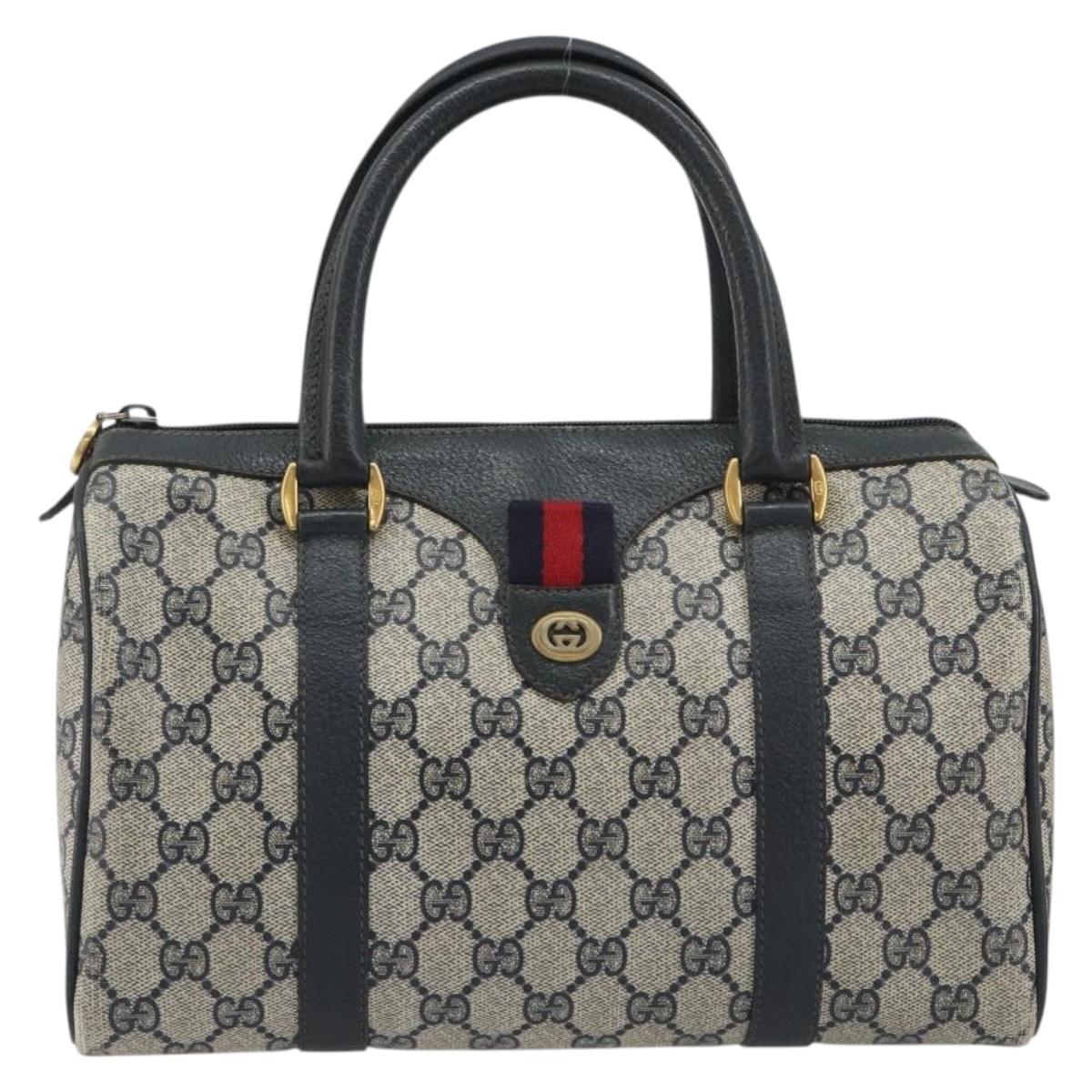 GUCCI GG Supreme Sherry Line Boston Bag PVC Navy Gold 40 02 006 Auth 190850