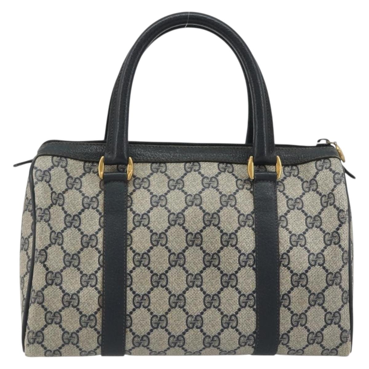 GUCCI GG Supreme Sherry Line Boston Bag PVC Navy Gold 40 02 006 Auth 190850