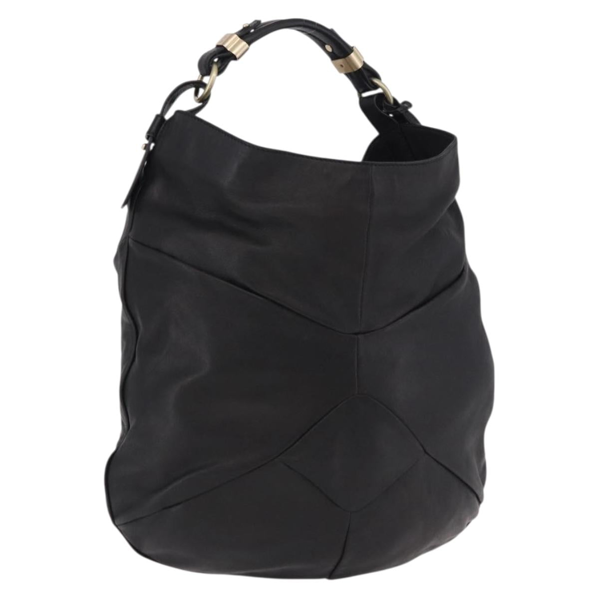 Max Mara Shoulder Bag Leather Black Gold Auth 190851A