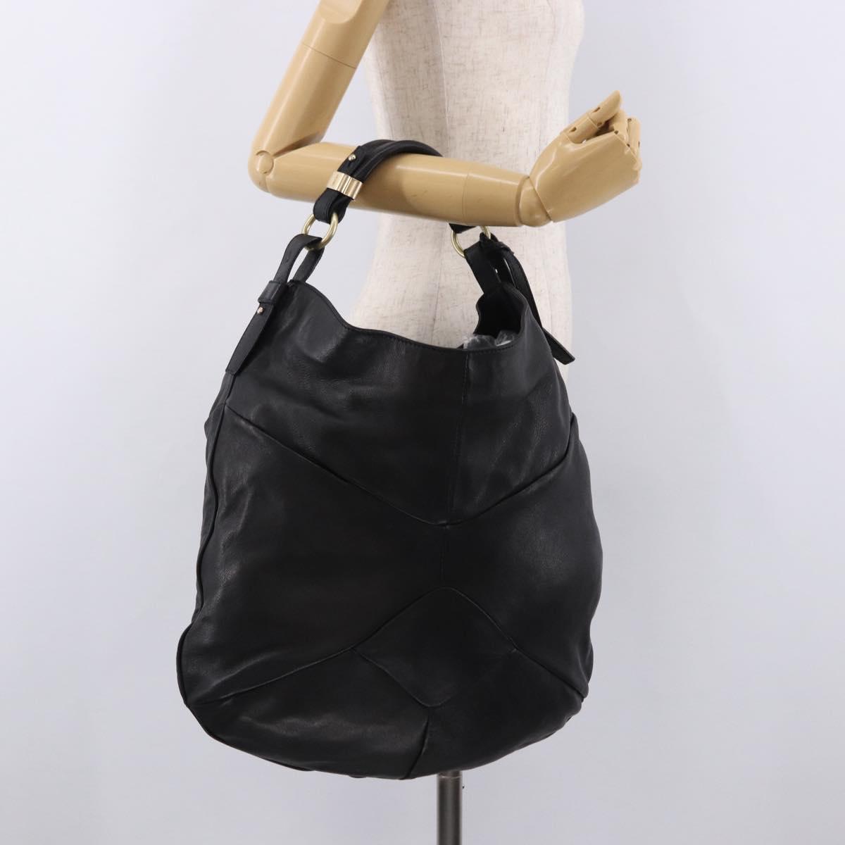 Max Mara Shoulder Bag Leather Black Gold Auth 190851A