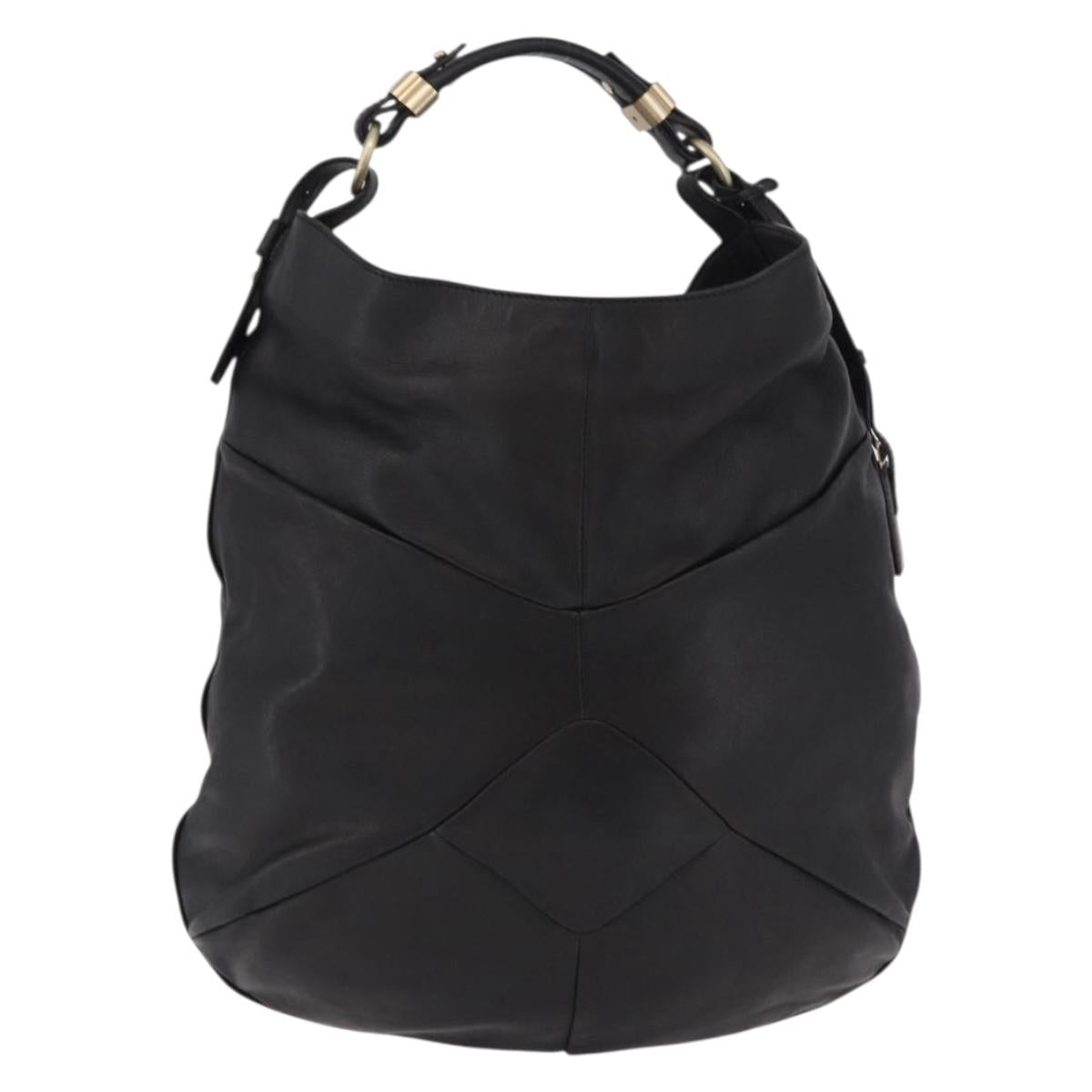 Max Mara Shoulder Bag Leather Black Gold Auth 190851A