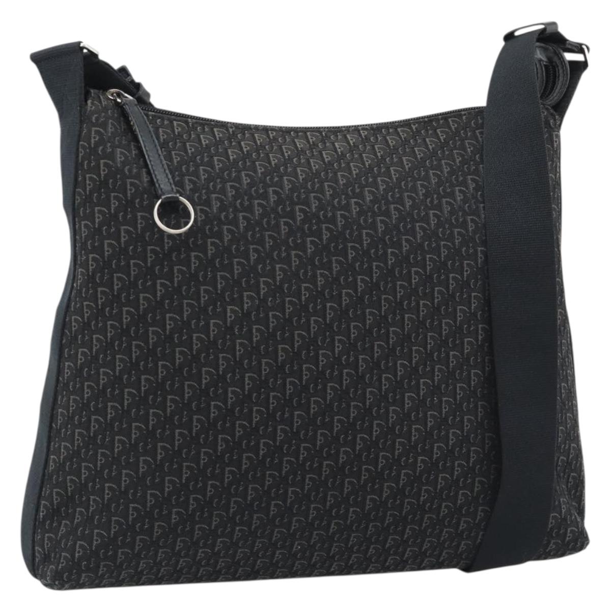 Christian Dior Trotter Canvas Shoulder Bag Black Silver Auth 190852A