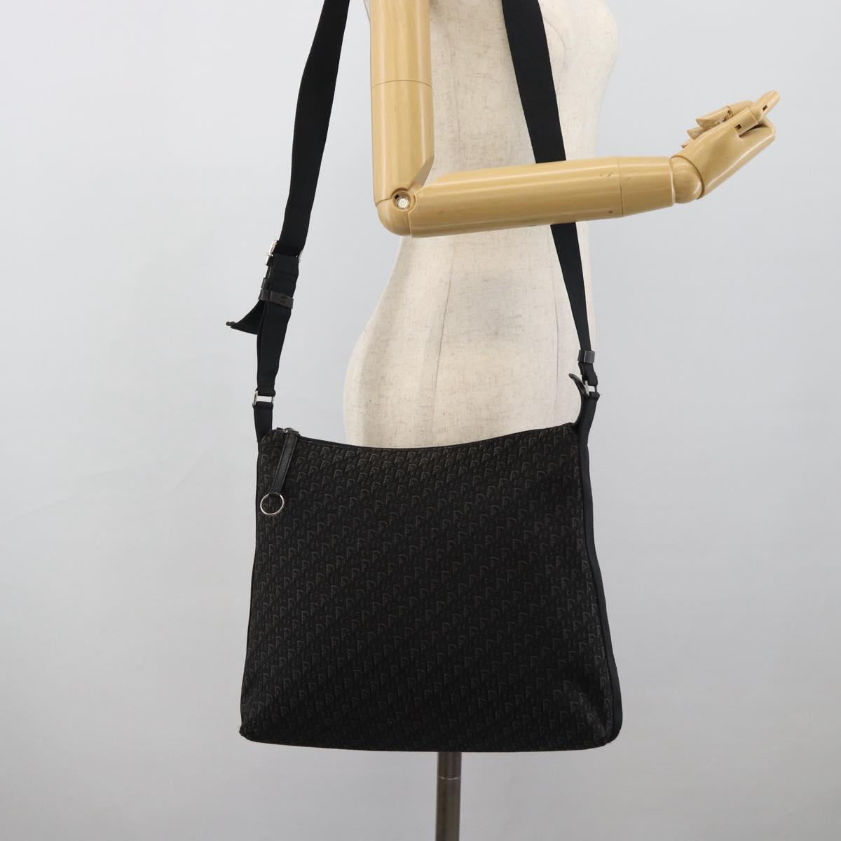 Christian Dior Trotter Canvas Shoulder Bag Black Silver Auth 190852A
