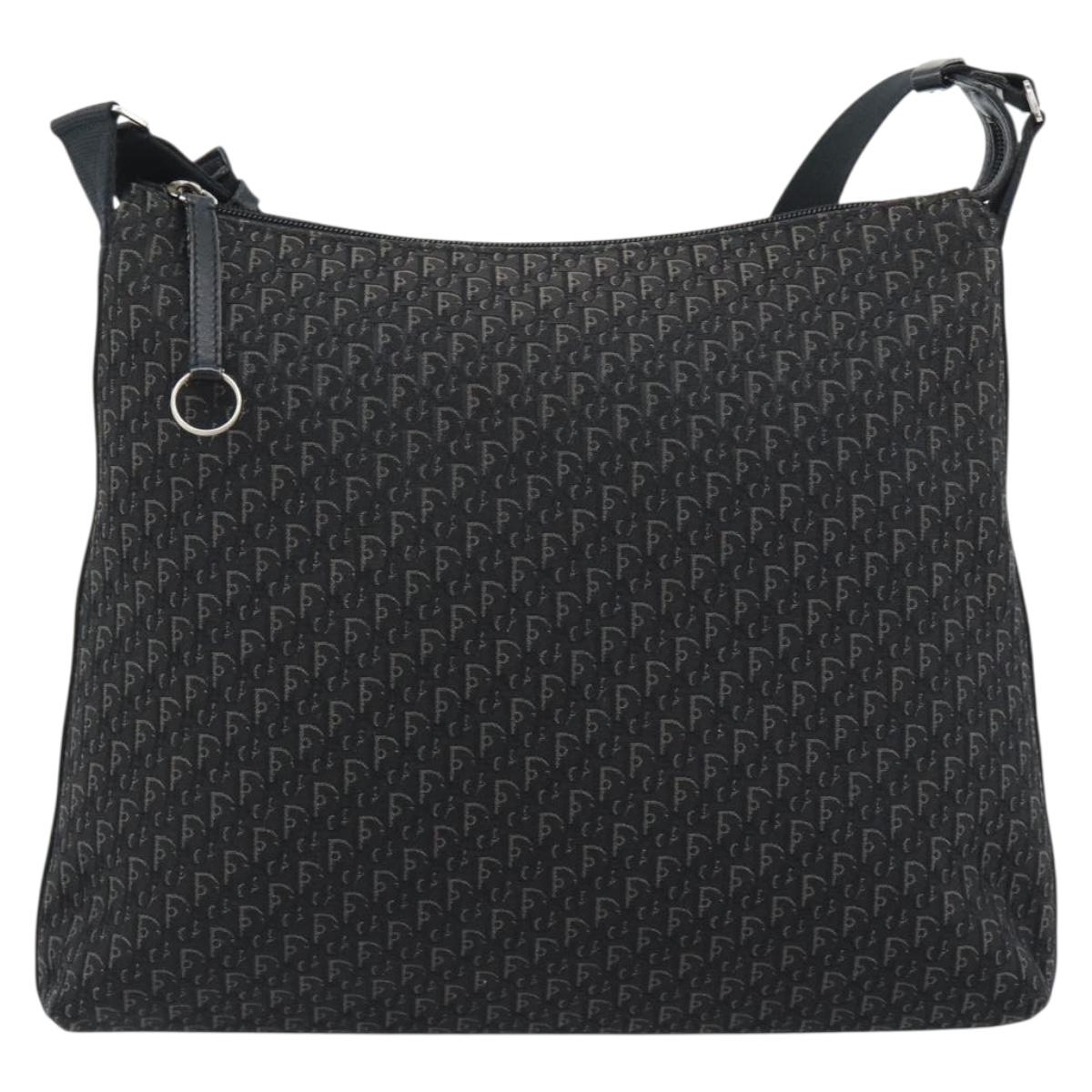 Christian Dior Trotter Canvas Shoulder Bag Black Silver Auth 190852A