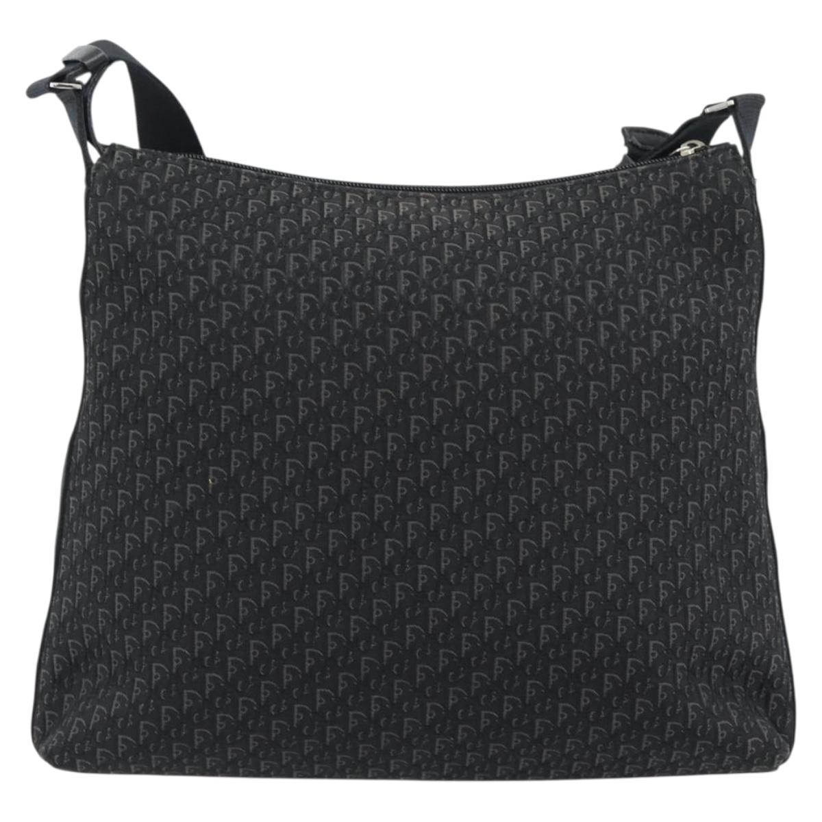 Christian Dior Trotter Canvas Shoulder Bag Black Silver Auth 190852A