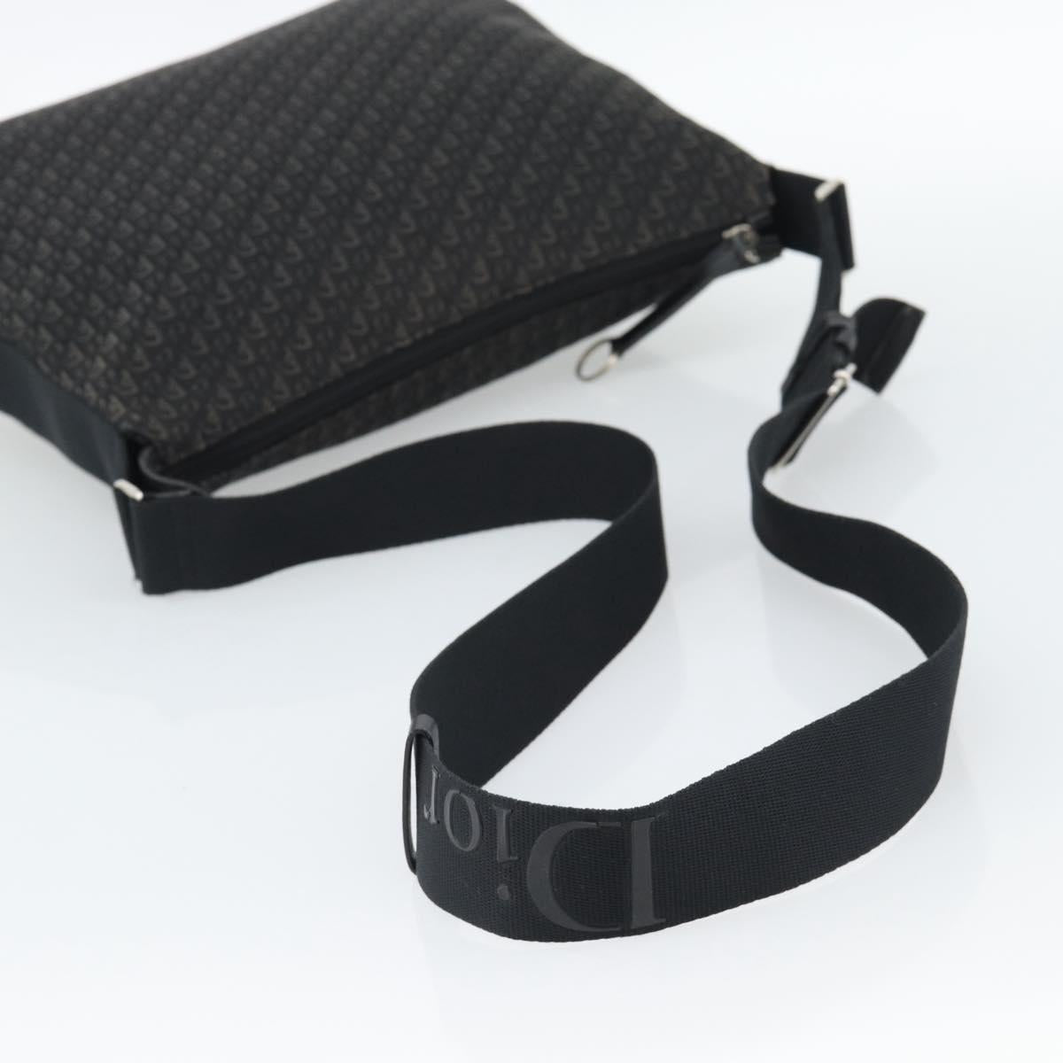 Christian Dior Trotter Canvas Shoulder Bag Black Silver Auth 190852A
