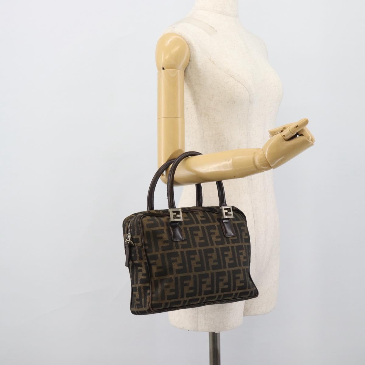 FENDI Zucca Canvas Hand Bag Black Brown Auth 190854