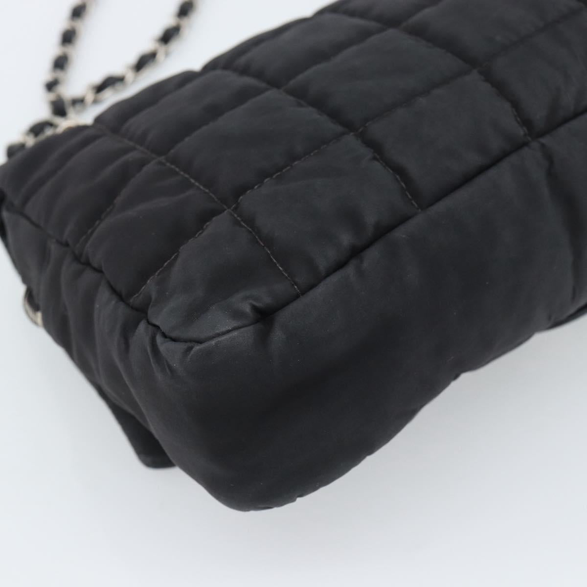 CHANEL Choco Bar Chain Shoulder Bag Nylon Black Silver CC Auth 190857A