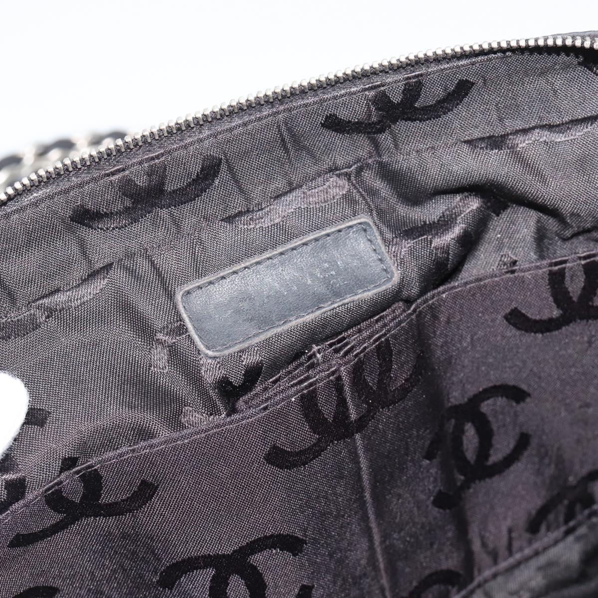 CHANEL Choco Bar Chain Shoulder Bag Nylon Black Silver CC Auth 190857A