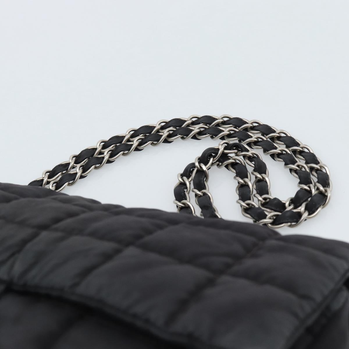CHANEL Choco Bar Chain Shoulder Bag Nylon Black Silver CC Auth 190857A