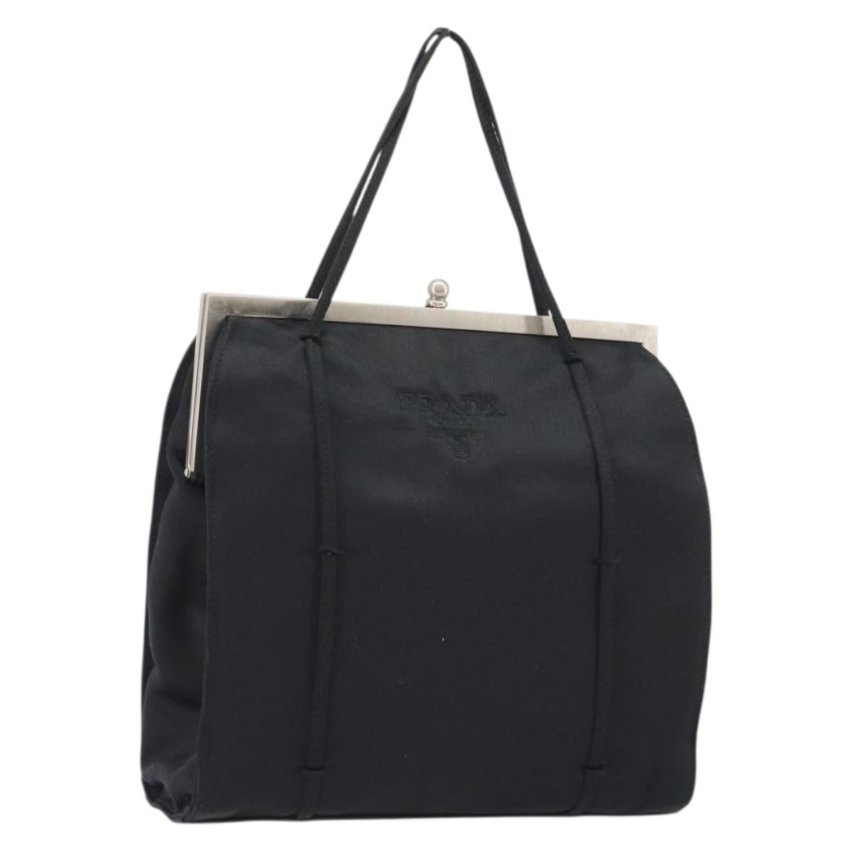 PRADA Hand Bag Satin Black Silver Auth 190858