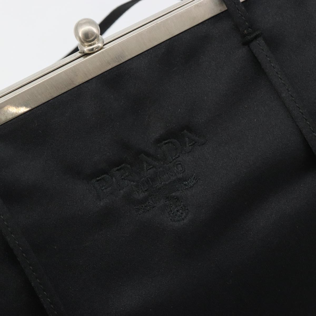 PRADA Hand Bag Satin Black Silver Auth 190858