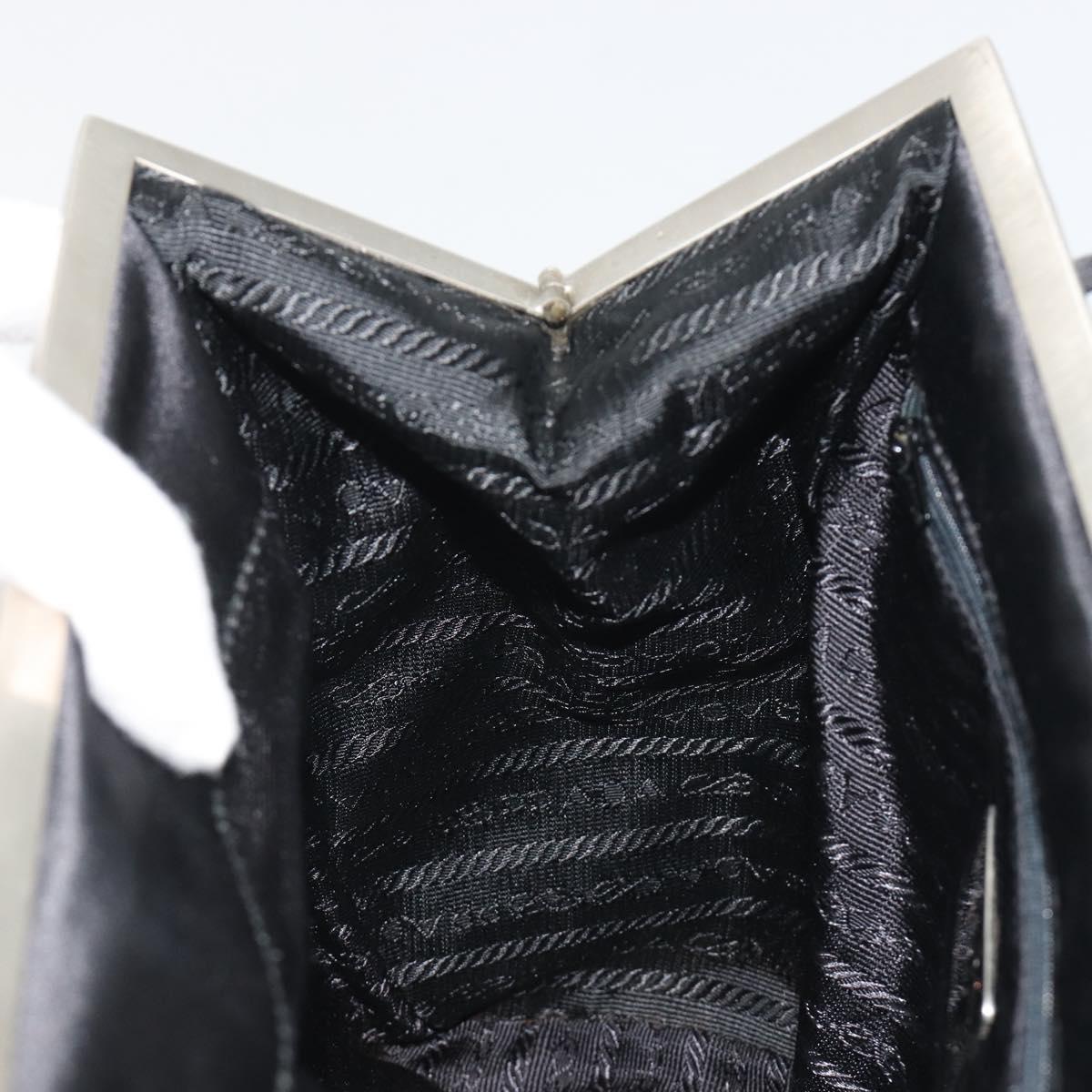 PRADA Hand Bag Satin Black Silver Auth 190858