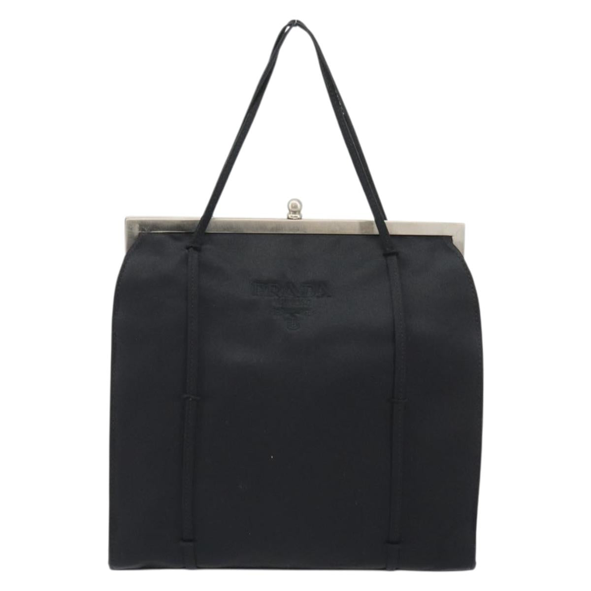 PRADA Hand Bag Satin Black Silver Auth 190858