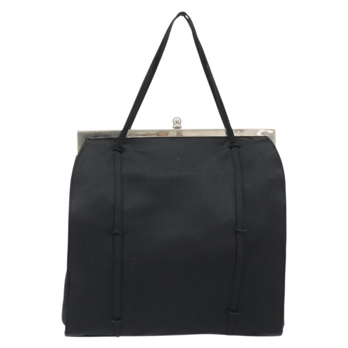 PRADA Hand Bag Satin Black Silver Auth 190858