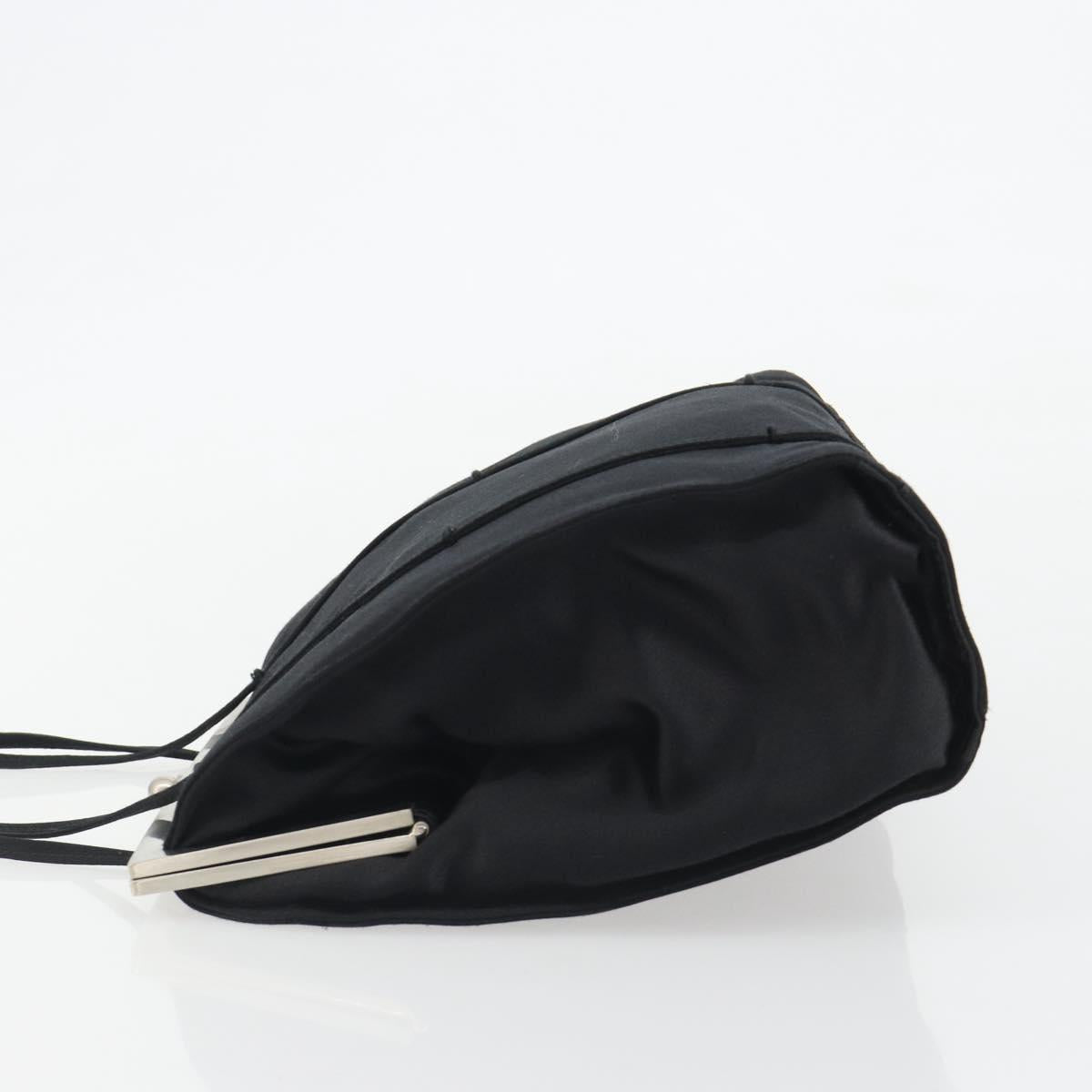 PRADA Hand Bag Satin Black Silver Auth 190858