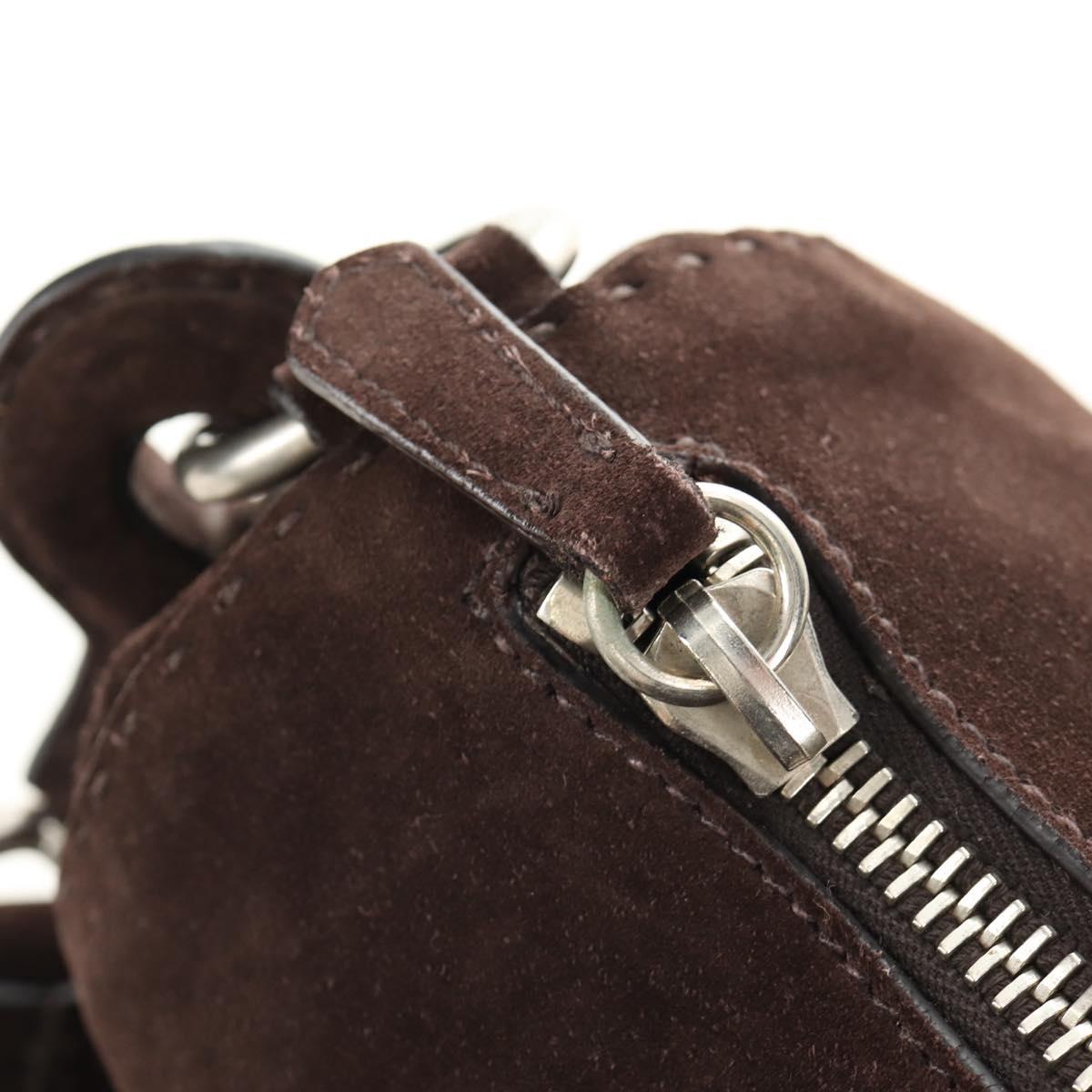 PRADA Shoulder Bag Suede Brown Silver Auth 190859SAV