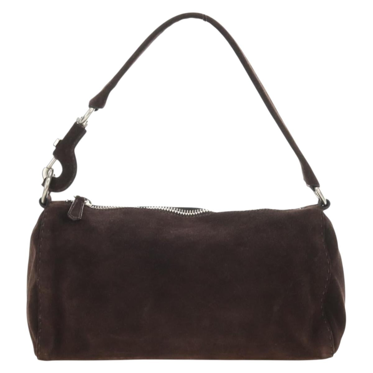 PRADA Shoulder Bag Suede Brown Silver Auth 190859SAV